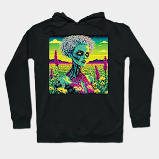 Zombie Woman in a Field Hoodie